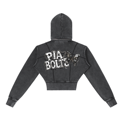 PIA BOLTE® PATCHWORK BUNNY VINTAGE CROPPED ZIP HOODIE