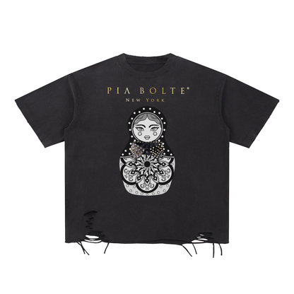 PIA BOLTE® T-Shirt mit Fransen - Dark Matroschka