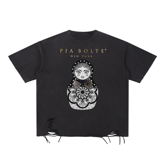 PIA BOLTE® T-Shirt mit Fransen - Dark Matroschka