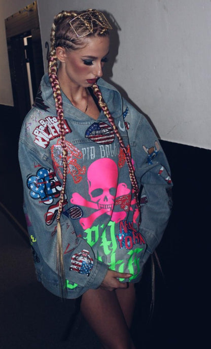 JEANS Hoodie Skull Strass