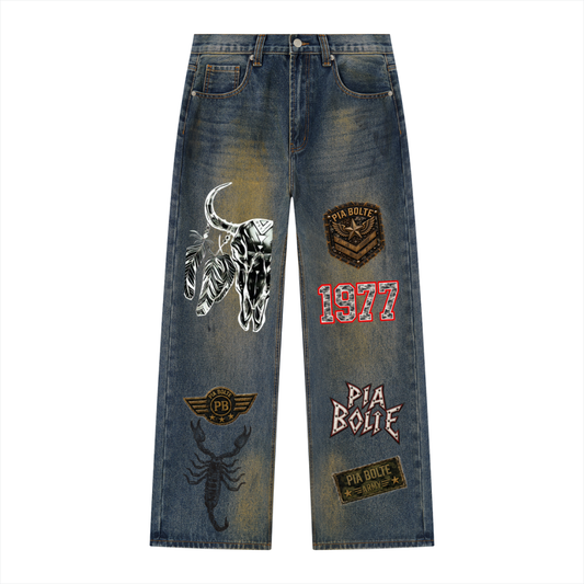 PIA BOLTE® ARMY BULL VINTAGE-WASH WIDE-LEG JEANS