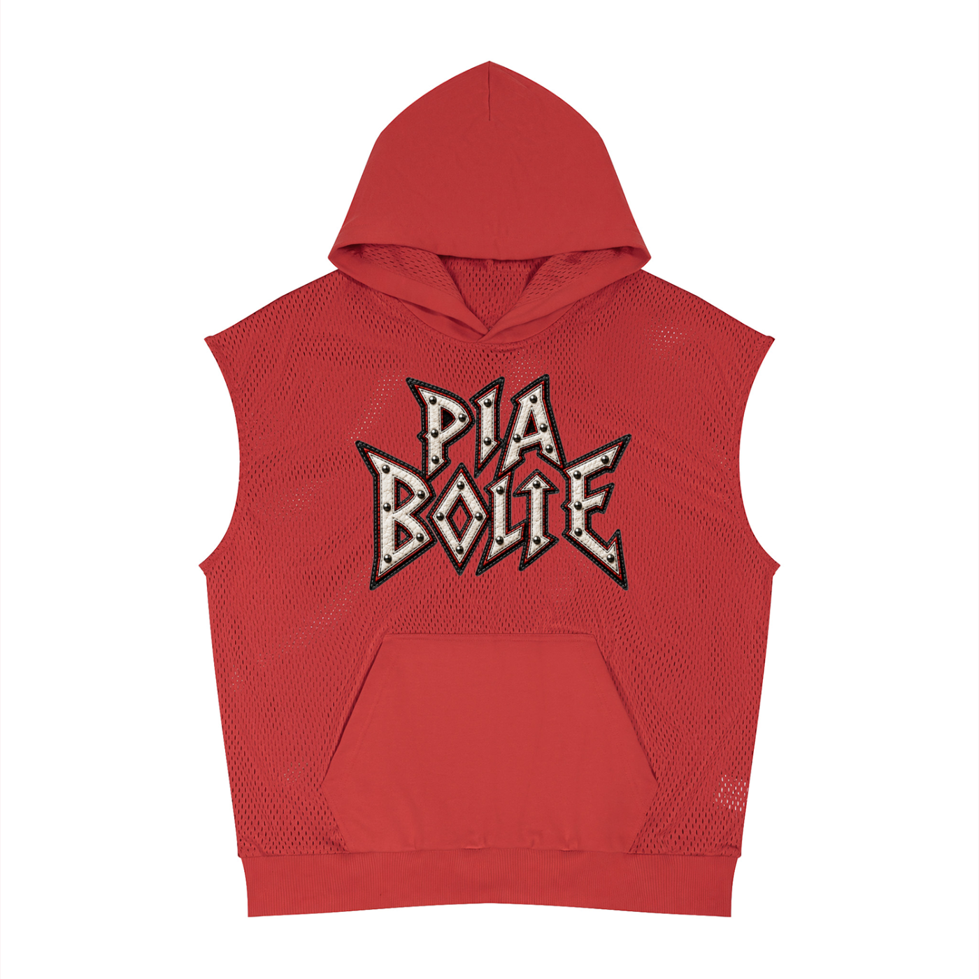 PIA BOLTE® Red Mesh Bambii Studded Sleeveless Hoodie