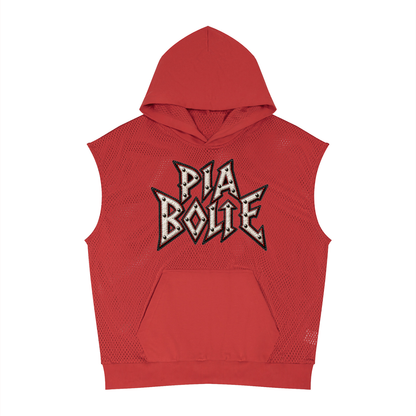 PIA BOLTE® Red Mesh Bambii Studded Sleeveless Hoodie
