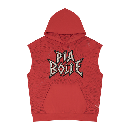PIA BOLTE® Red Mesh Bambii Studded Sleeveless Hoodie