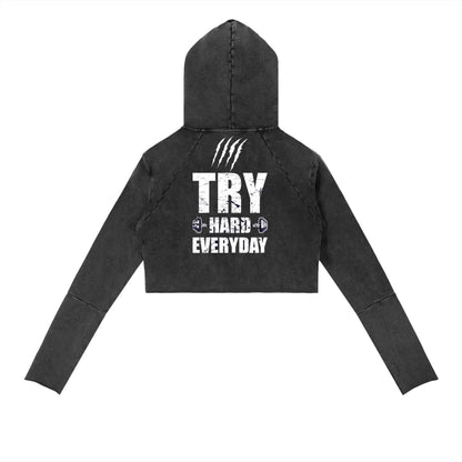 KILLERCLAW® Vintage Washed Hoodie crop – TRY HARD Everyday