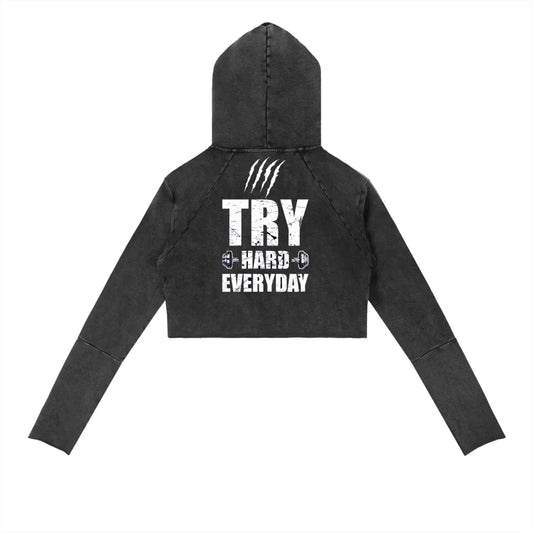 KILLERCLAW® Vintage Washed Hoodie crop – TRY HARD Everyday