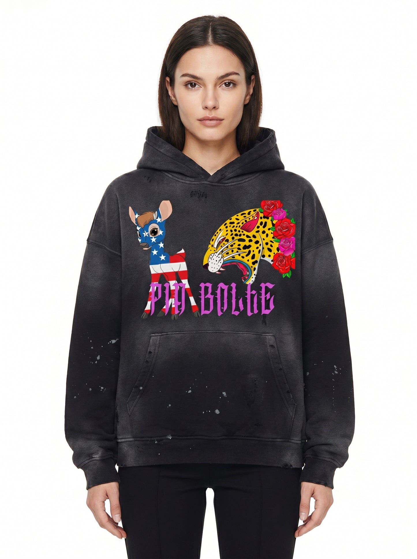 Fleece Hoodie american Bambii leopard roses👌 - PIA BOLTE® COUTURE