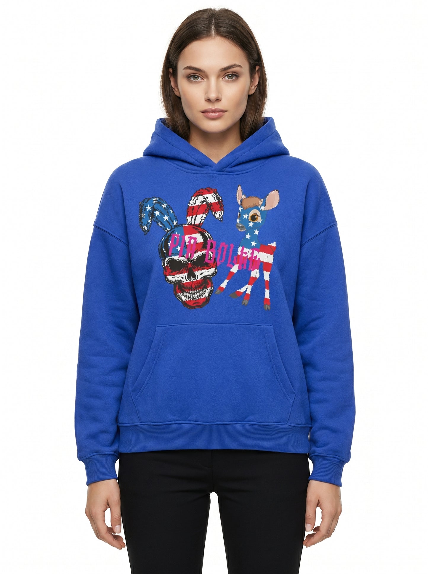 FLEECE Winter Hoodie blue Skull USA - PIA BOLTE® COUTURE