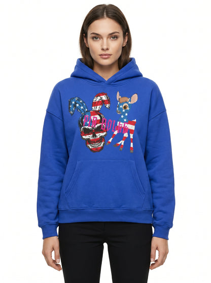FLEECE Winter Hoodie blue Skull USA - PIA BOLTE® COUTURE