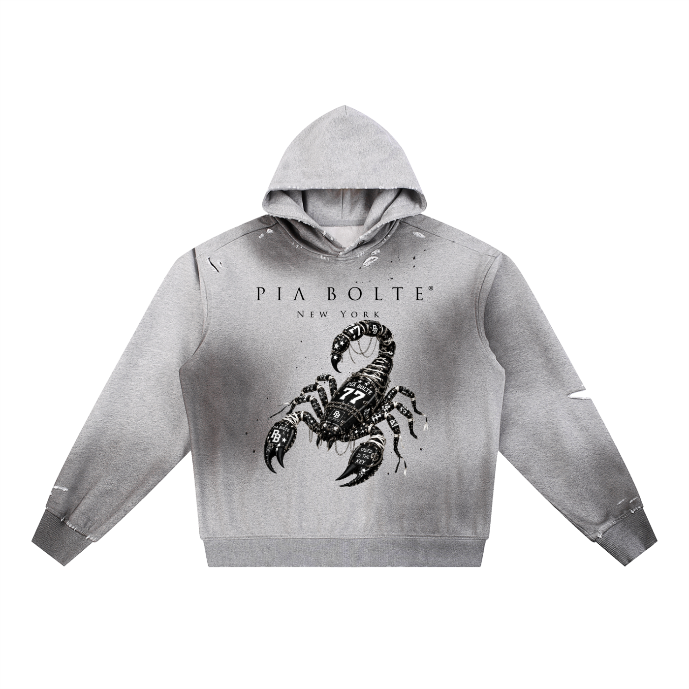 PIA BOLTE® SCORPION 77 LIGHT GREY SUN FADE FRAYED FLEECE HOODIE