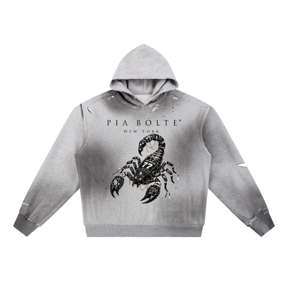 PIA BOLTE® SCORPION 77 LIGHT GREY SUN FADE FRAYED FLEECE HOODIE