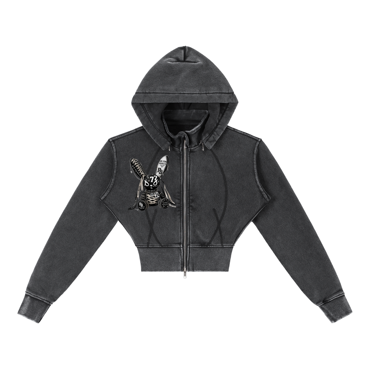 PIA BOLTE® PATCHWORK BUNNY VINTAGE CROPPED ZIP HOODIE