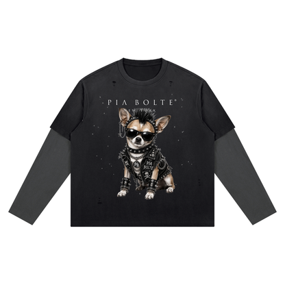 PIA BOLTE® NEW YORK PUNK DOG DUO DISTRESSED LAYERED LONGSLEEVE