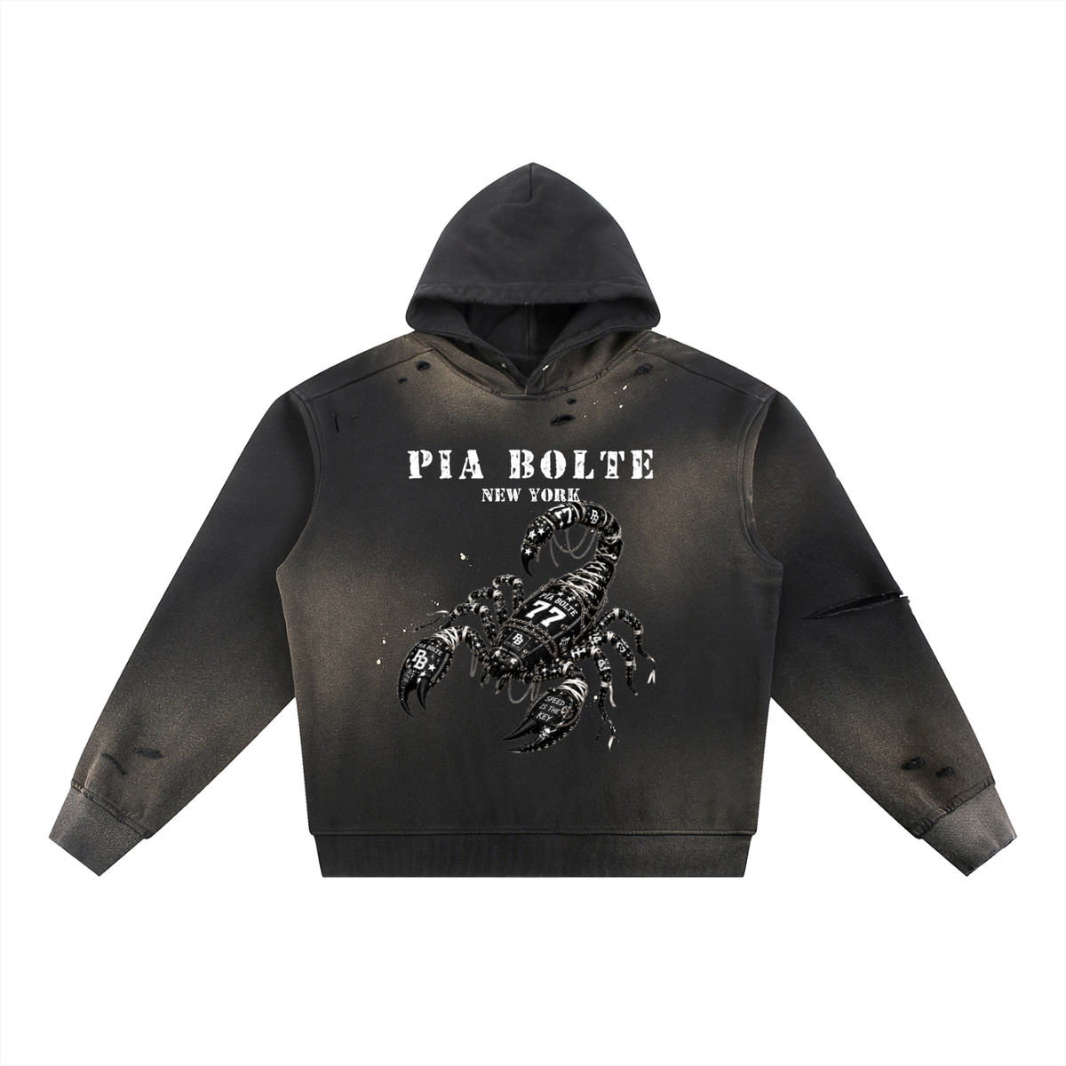 PIA BOLTE® SCORPION & BUNNY SUN FADE FRAYED FLEECE HOODIE