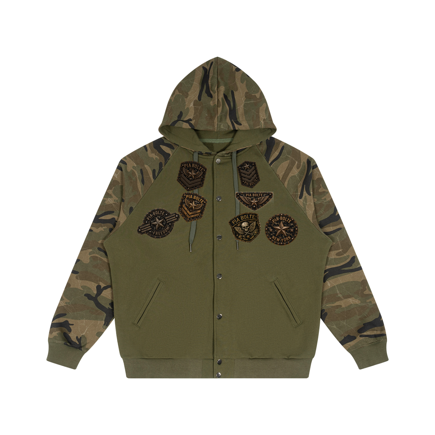 PIA BOLTE® WILD TIGER PATCH CAMO RAGLAN ZIP HOODIE