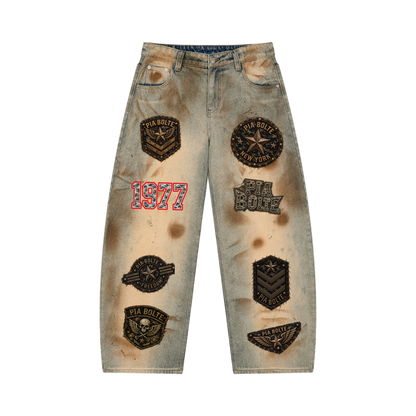 PIA BOLTE® WILD 1977 MILITARY PATCH BARREL LEG JEANS