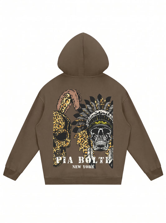 Hoodie brown LOVE Leostyle Skulls (unisex) - PIA BOLTE® COUTURE