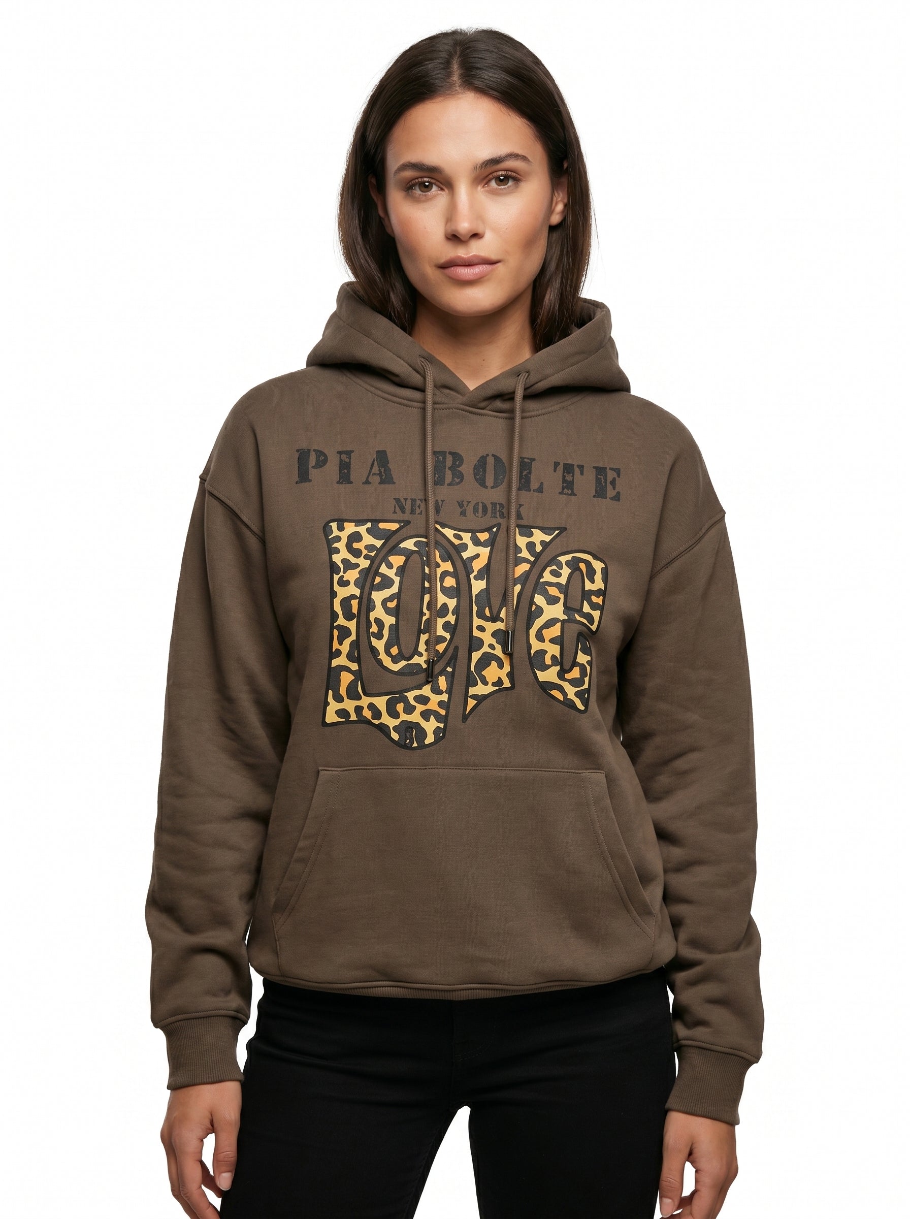 Hoodie brown LOVE Leostyle Skulls (unisex) - PIA BOLTE® COUTURE