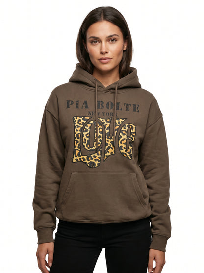 Hoodie brown LOVE Leostyle Skulls (unisex) - PIA BOLTE® COUTURE
