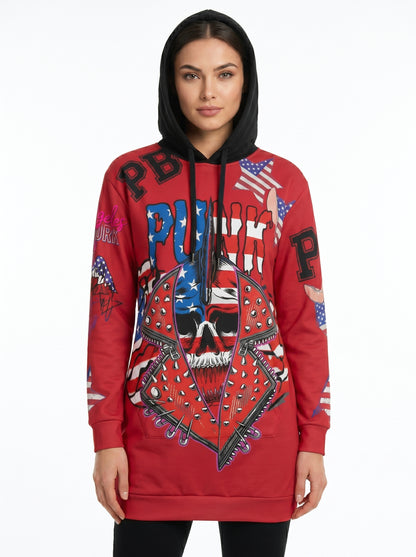 Hoodie long red FUN