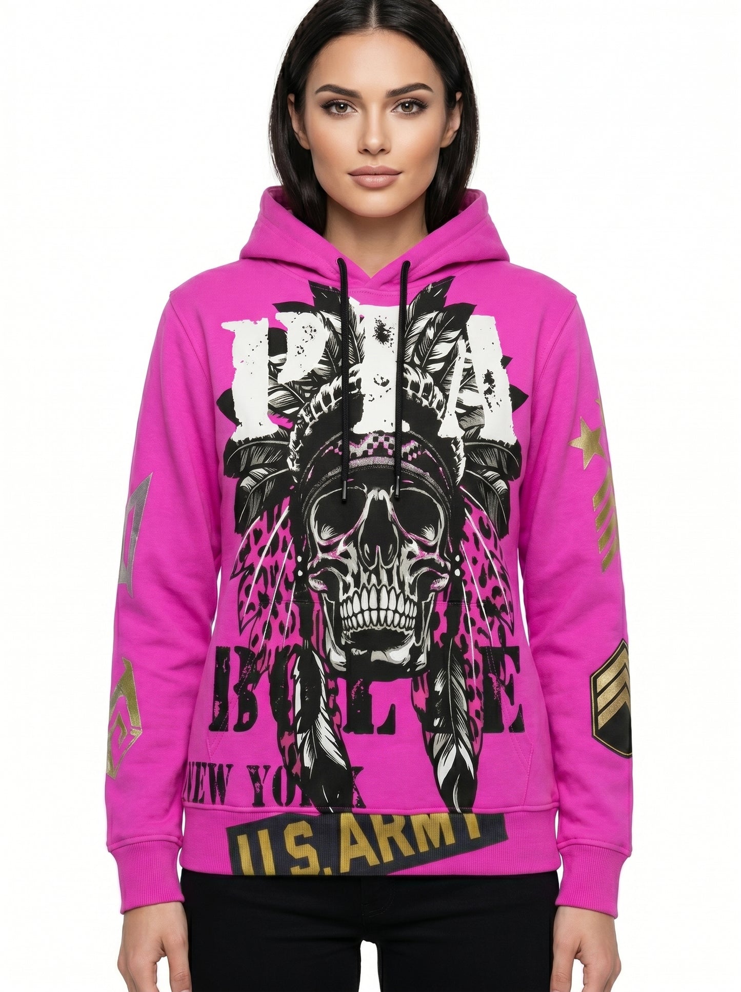 Hoodie pinky Skull Indian