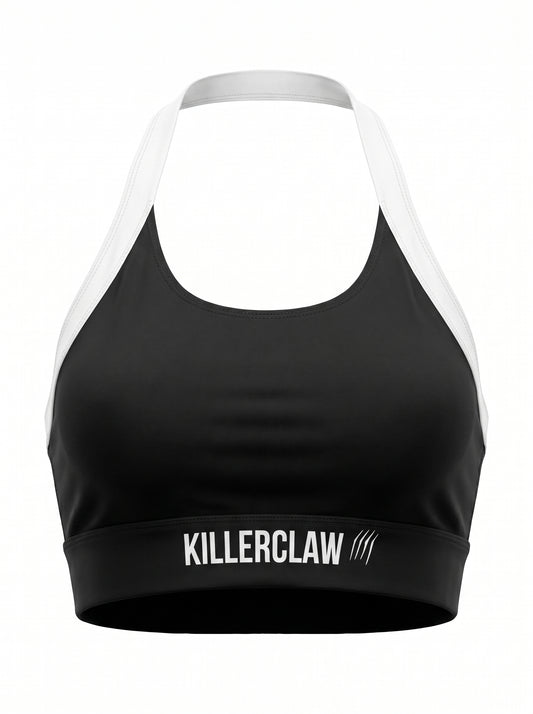 KILLERCLAW® Halter Sculpt Sports Bra – Black & White