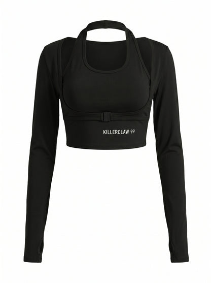 KILLERCLAW® Long Sleeve Crop Top Black