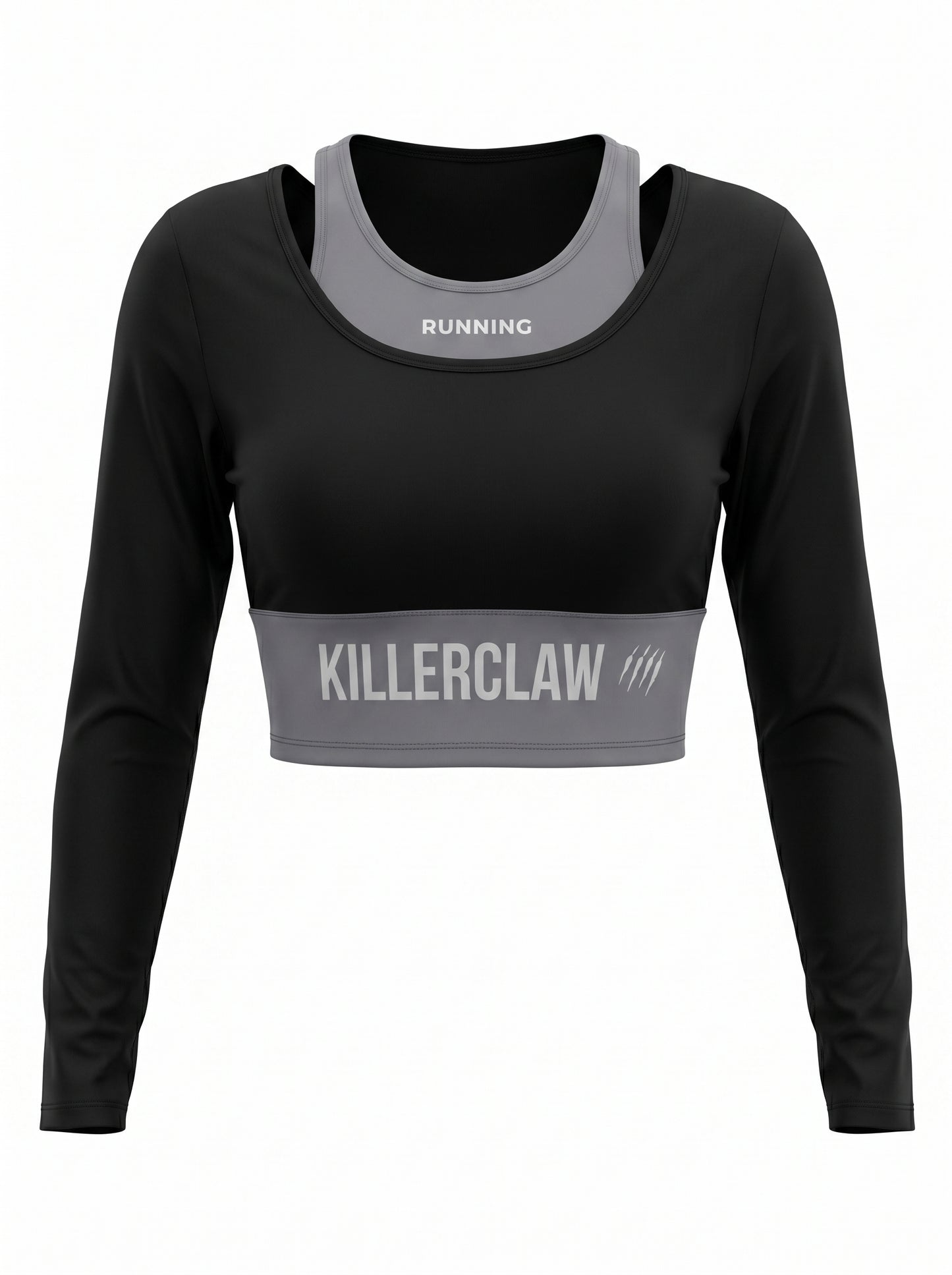 KILLERCLAW® Running Long Sleeve Crop – Black & Grey