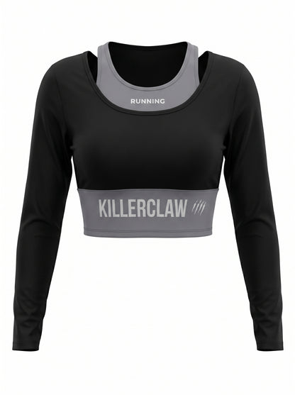 KILLERCLAW® Running Long Sleeve Crop – Black & Grey