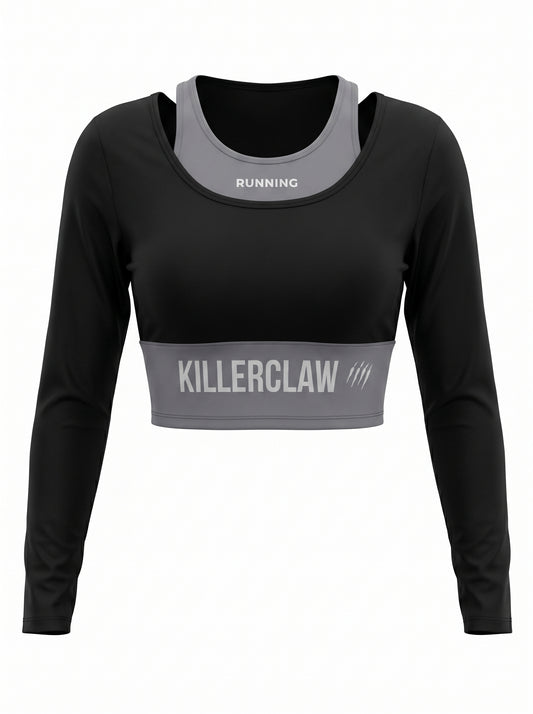 KILLERCLAW® Running Long Sleeve Crop – Black & Grey
