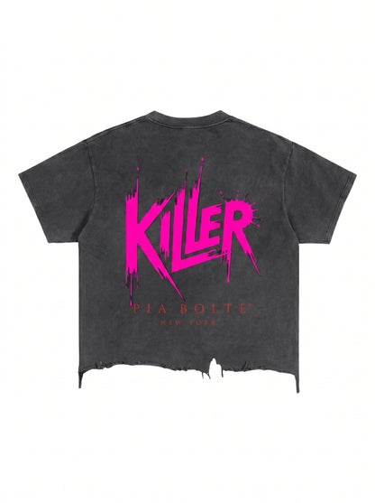 KILLERCLAW® Vintage Wash Boxy Distressed T-Shirt – Neon Killer Edition