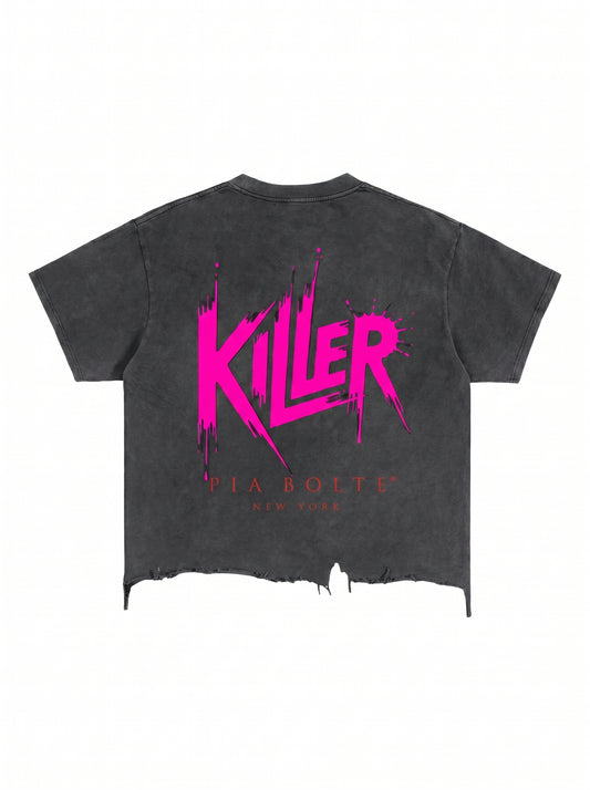 KILLERCLAW® Vintage Wash Boxy Distressed T-Shirt – Neon Killer Edition