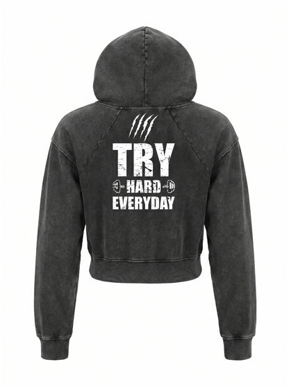 KILLERCLAW® Vintage Washed Hoodie crop – TRY HARD Everyday