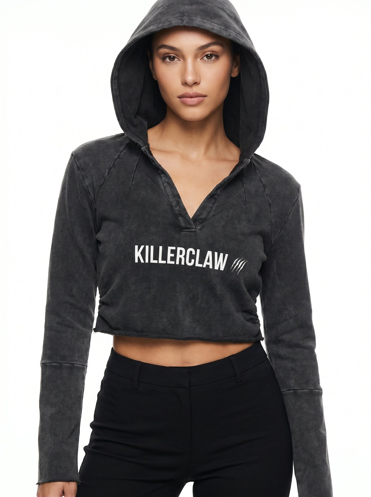 KILLERCLAW® Vintage Washed Hoodie crop – TRY HARD Everyday
