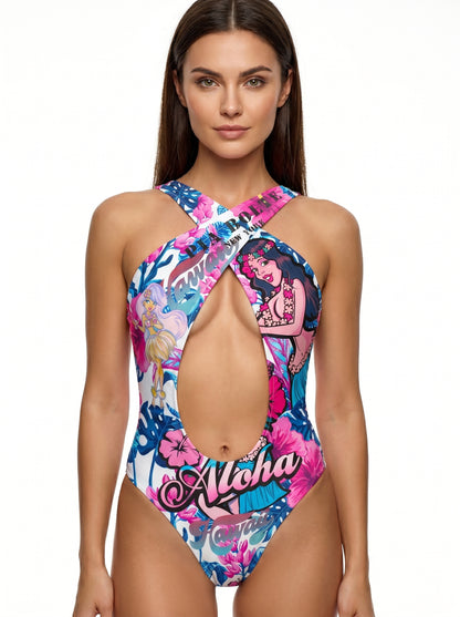 PIA BOLTE® Badeanzug mit Cut-Outs - Pink Aloha Summer - PIA BOLTE® COUTURE