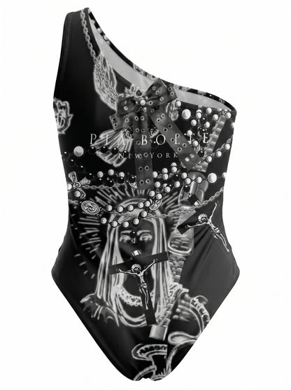 PIA BOLTE® Bodysuit – Rockstar Pray One Shoulder Statement