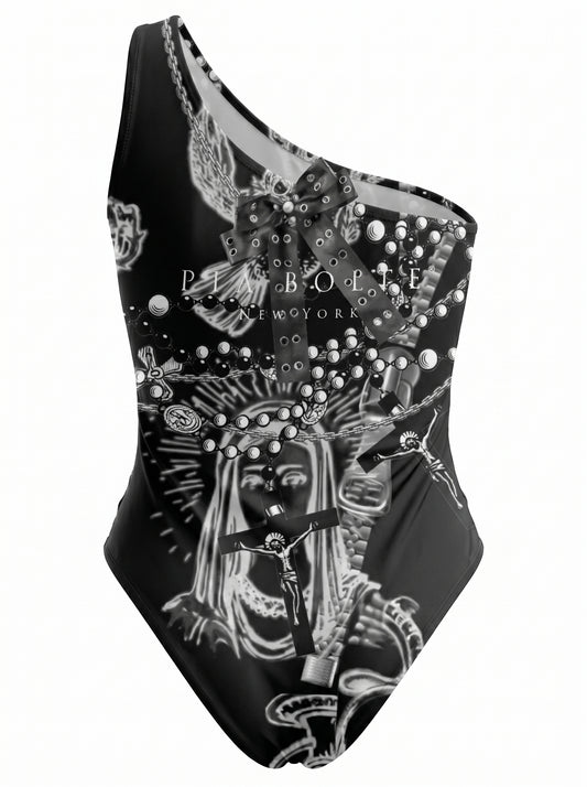 PIA BOLTE® Bodysuit – Rockstar Pray One Shoulder Statement