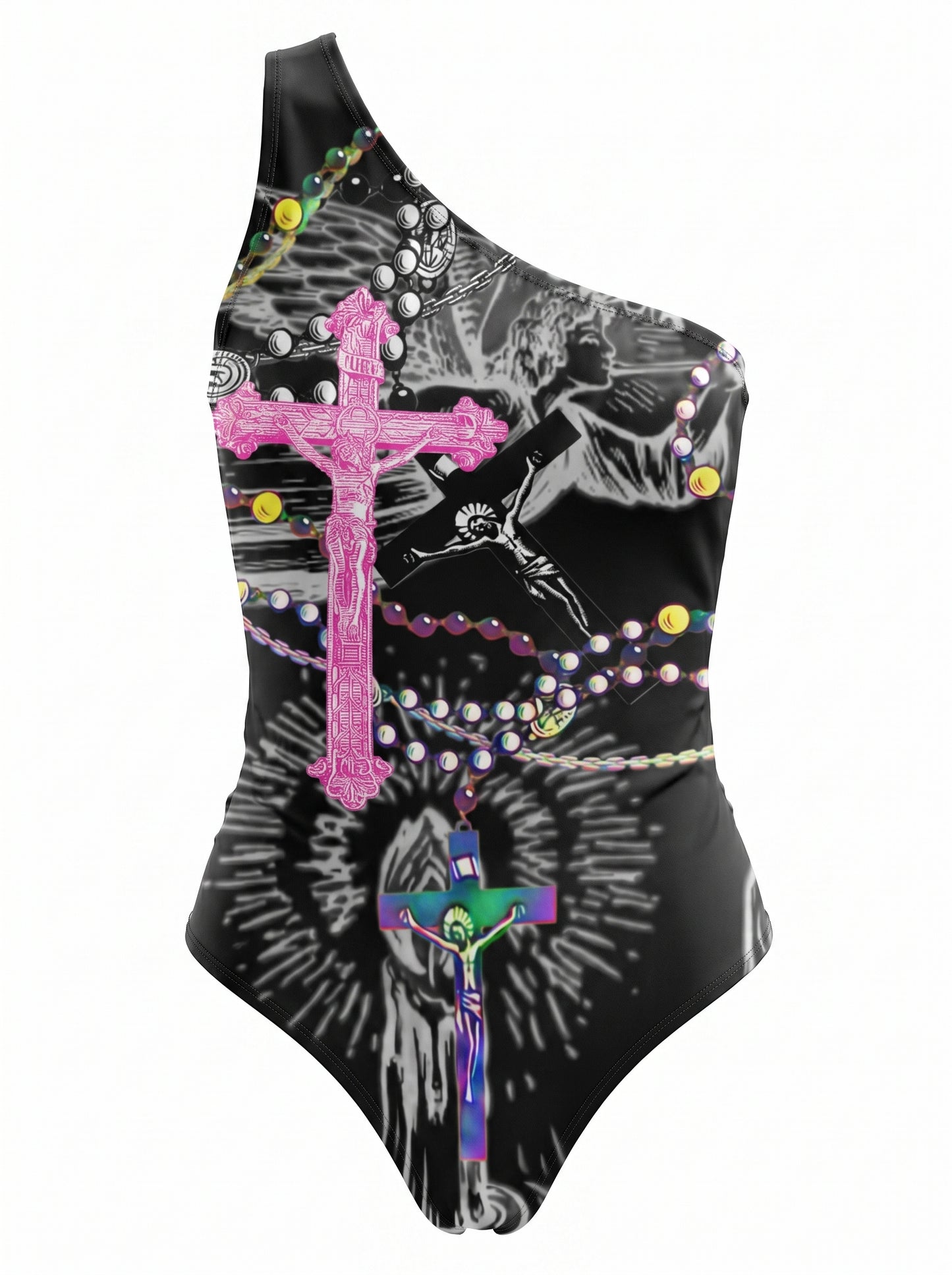 PIA BOLTE® Bodysuit – Rockstar Pray One Shoulder Statement