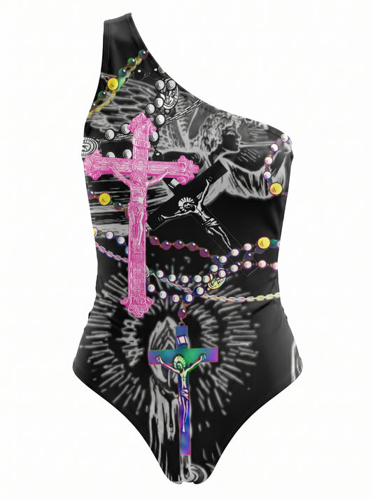 PIA BOLTE® Bodysuit – Rockstar Pray One Shoulder Statement