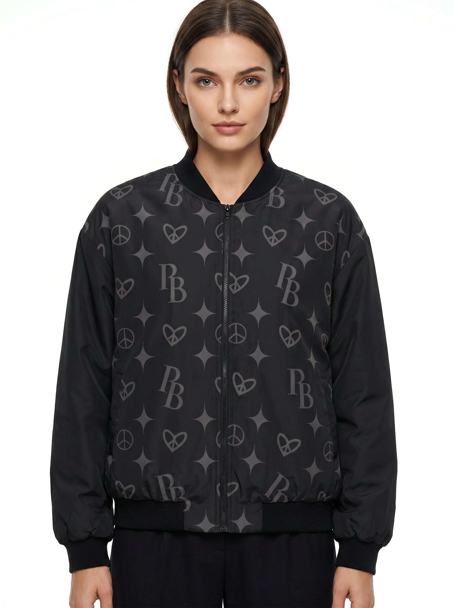 PIA BOLTE® Bomberjacke - Black & White Matroschka Style PB Hologram - PIA BOLTE® COUTURE