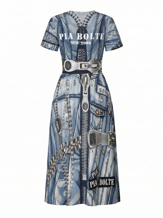 PIA BOLTE® Denim Look Flow Dress – Structured Midi Look