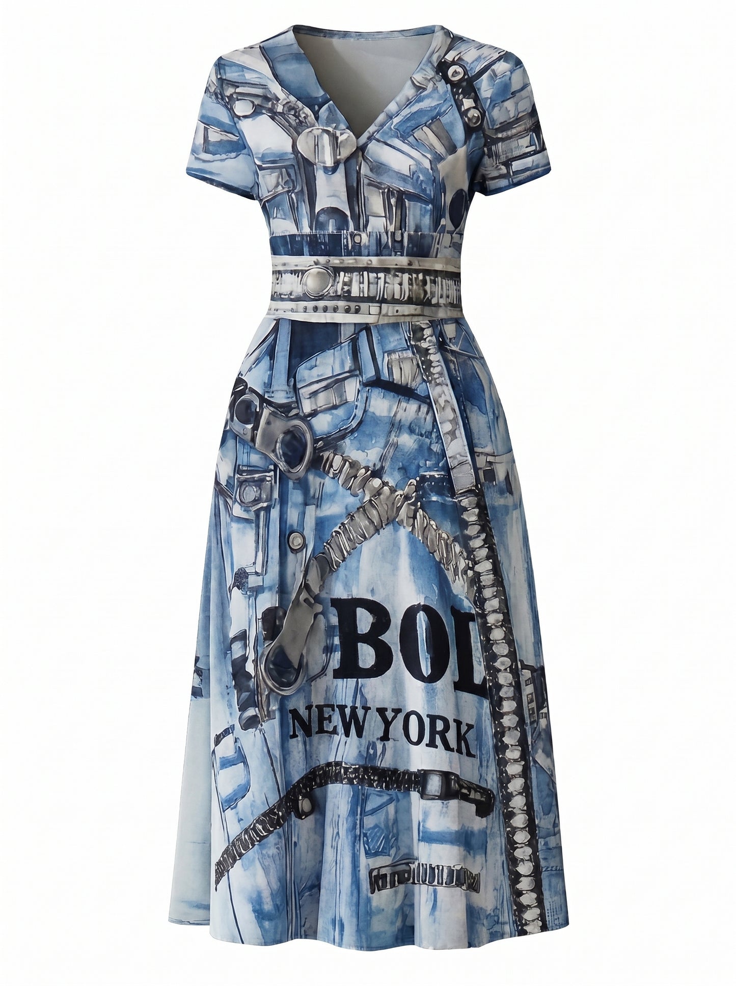 PIA BOLTE® Denim Look Flow Dress – Structured Midi Look