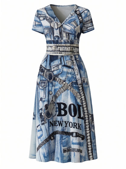 PIA BOLTE® Denim Look Flow Dress – Structured Midi Look