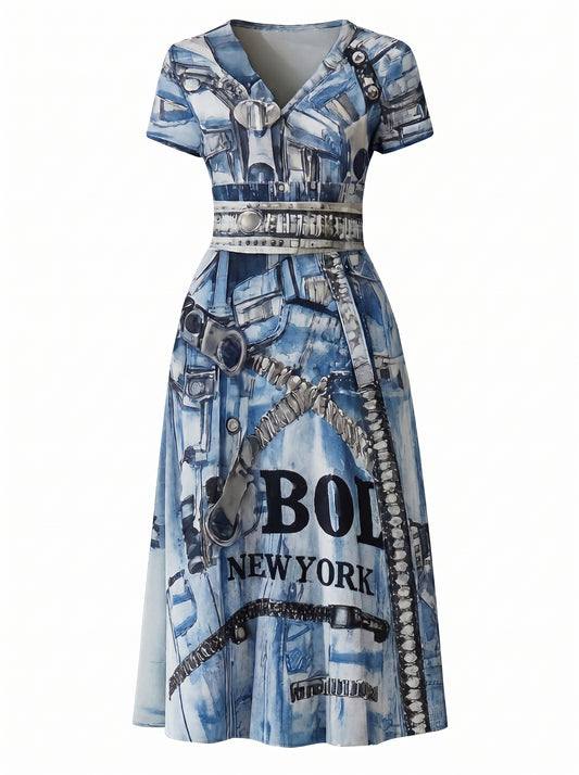PIA BOLTE® Denim Look Flow Dress – Structured Midi Look