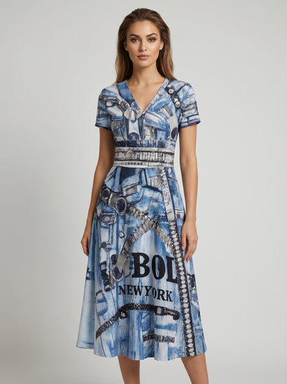 PIA BOLTE® Denim Look Flow Dress – Structured Midi Look