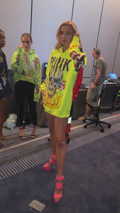 SKULL neon Yellow HOODIE