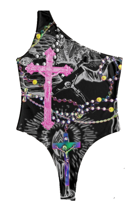 PIA BOLTE® Bodysuit – Rockstar Pray One Shoulder Statement - PIA BOLTE® COUTURE