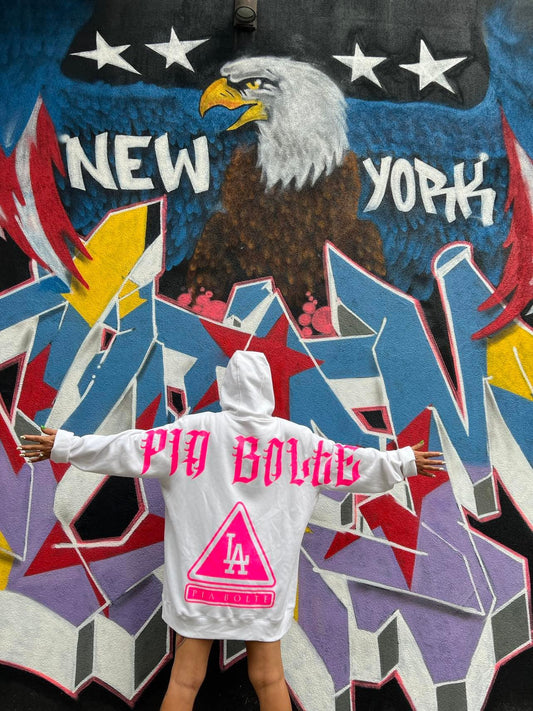 Hoodie LA white neon pink