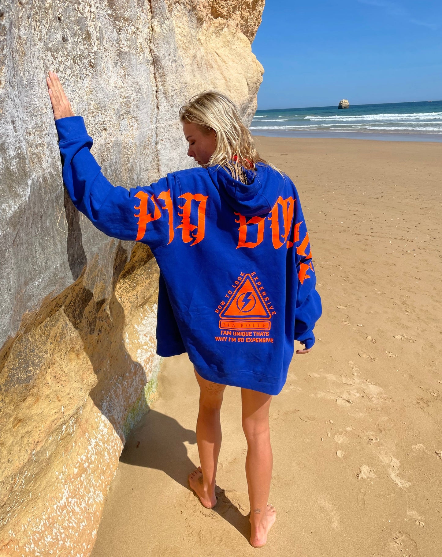 Hoodie LA royal blue neon orange